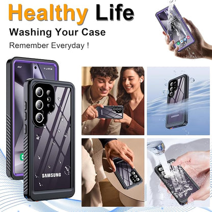 GOLDJU for Samsung Galaxy S25 Ultra Case Waterproof,IP68 Waterproof Dustproof Case with Built-in Screen Protector, Full Body Protective Phone Cover for Galaxy S25 Ultra 6.9 Inch, Purple/Clear