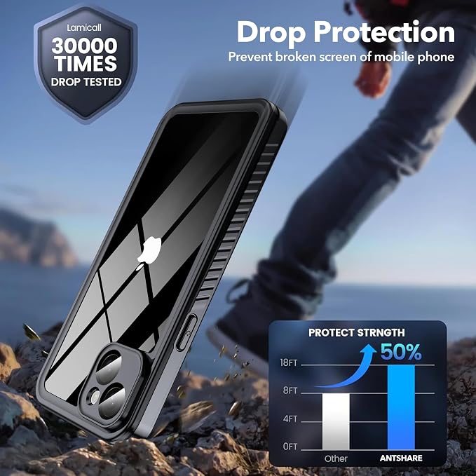 ANTSHARE for iPhone 14 Plus Case, with [Built-in Privacy Screen Protector] [IP 68 Waterproof], Anti-Peeping Adsorption Full Body Double Protective Case for iPhone 14 Plus, Black