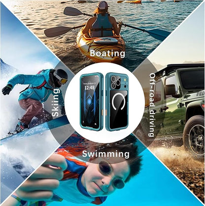 GOLDJU 2025 New Magnetic for iPhone 17 Pro Max Case-Waterproof, Built-in Screen & Camera Protector-IP68 Underwater Full Body 16FT Military Dropproof Shockproof Case for 17 Pro Max 6.9'' Blue