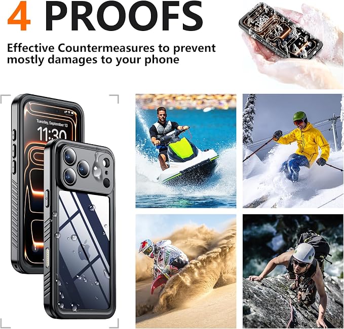 SPIDERCASE for iPhone 17 Pro Max Case Waterproof, Built-in Lens & Screen Protector, Full Heavy Duty Protection, 12FT Military Shockproof, Dustproof, Anti-Scratched Phone Case,Black/Clear