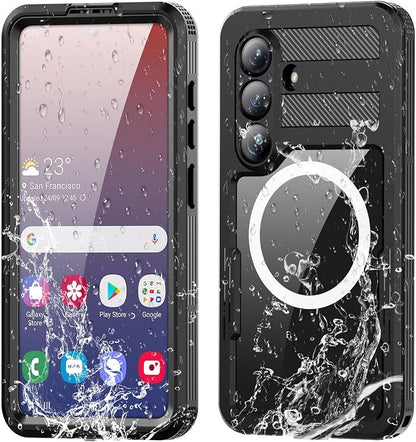 Omio Designed for Galaxy S26 Waterproof Case Compatible with MagSafe, Magnetic Waterproof Full Body IP68 Underwater Case Built-in Screen Protector Military Grade Shockproof Case for Men Women Black