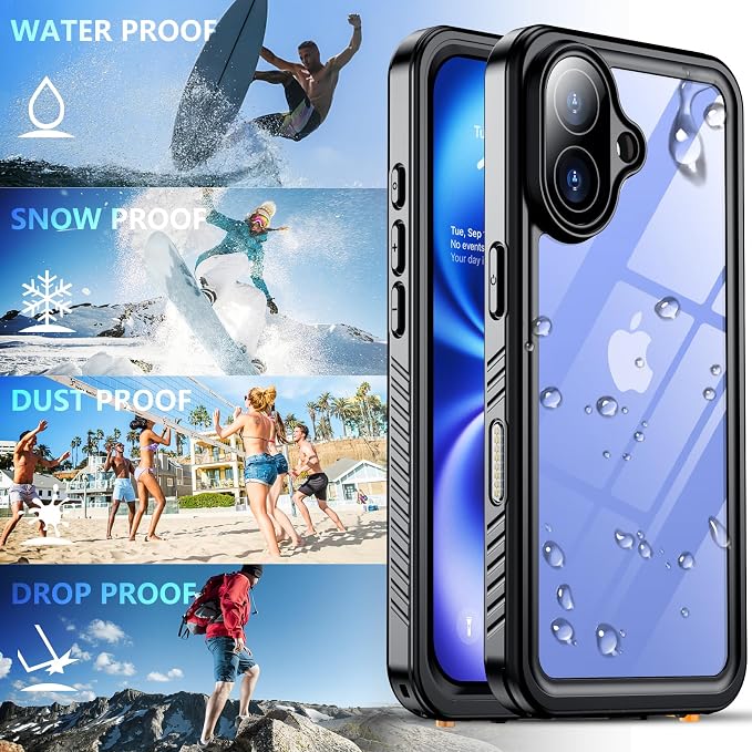 SPIDERCASE for iPhone 16 Waterproof Case, Built-in Screen Protector,12FT Military Grade Shockproof, IP68 Underwater Full Body Sealed Protection with Lanyard for iPhone 16 6.1“, Black