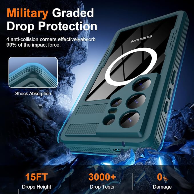 GOLDJU for Samsung Galaxy S26 Ultra Case Waterproof, S26 Ultra Case with Built-in Screen & Lens Protector, Shockproof Full Body Protection Phone Case, Compatible with MagSafe/Wireless Charging, Blue