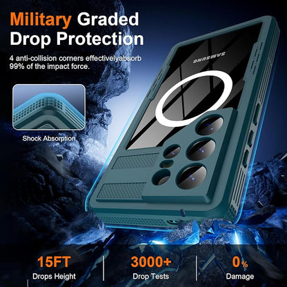 GOLDJU for Samsung Galaxy S26 Ultra Case Waterproof, S26 Ultra Case with Built-in Screen & Lens Protector, Shockproof Full Body Protection Phone Case, Compatible with MagSafe/Wireless Charging, Blue