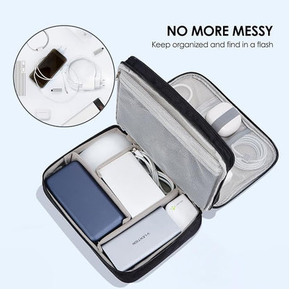 LENTION Double-Layer Cable Organizer Bag Portable Travel Digital Storage | Portable Carry Case Fits Power Bank, Earphone, Charger, Hard Drive; Waterproof Fabric Keeps Digital Accessories Tidy on Trip