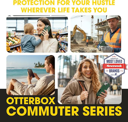 OtterBox iPhone 16e, 15, 14, & 13 Commuter Series Case - Slim & Tough, Pocket-Friendly, with Port Protection - Green/Black