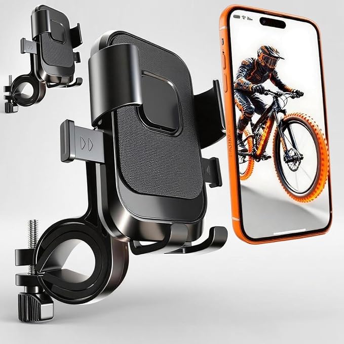 Bike Phone Holder 2 Pack, Mountain Motorcycle Phone Mount, 1s Lock & Quick Release Handlebar Cell Phone Cradle Clamp, Phone Clip for 4-6.9" Smartphones - Black (2)