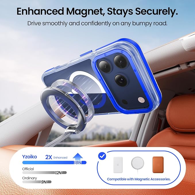 Strong Magnetic for iPhone 17 Pro Max case [10Ft Military-Grade Protection] Compatible with fit MagSafe Shockproof Slim Thin Cover case for iPhone 17 Pro Max 6.9 inch, Clear Blue