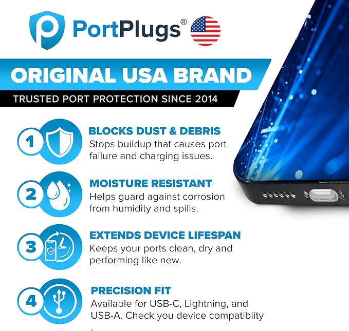 PortPlugs USB C Dust Plugs Keep Charging Ports Clean for iPhone 15 16 17, Kindle, Samsung, Pixel, MacBook and Android Devices | 50 Pack Port Cover Set with Cleaning Brush (Black)