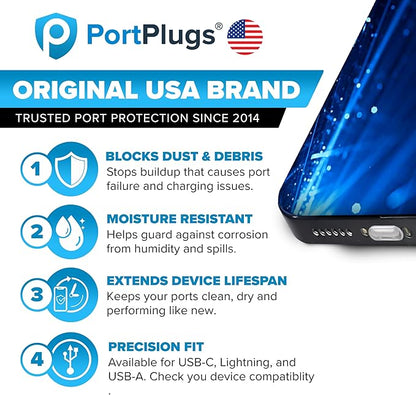 PortPlugs USB-C Dust Plugs for Galaxy S10/S9/S8, A72, A52, M51 & Other USB-C Devices with Headphone Jacks – Anti-Dust Covers with SIM Tool & Cleaning Brush | Clear (5-Pairs)