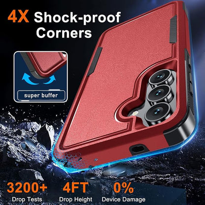 for Samsung Galaxy S25 FE Case with Screen Protector+Camera Lens Cover,Military Grade Heavy Duty Shockproof Phone Cover with Wrist Lanyard Strap for Samsung S25fe,Red