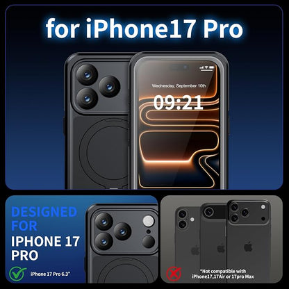 ANTSHARE Magnetic for iPhone 17 Pro Case Waterproof, Built in Screen Protector [Compatible with MagSafe] [Invisible Stand] [IP68 Underwater], Full Body Protection Phone Case 6.3'', Black