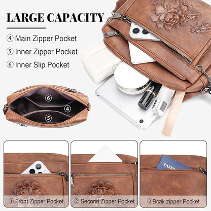 Crossbody Bags for Women Trendy, Vegan Leather Crossbody Purses Travel Shoulder Handbags Embossed Design