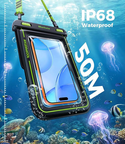 Rorhxia [Glow-in-the-dark] IP68 Waterproof Phone Pouch Double Space, Floating Waterproof Phone Case with Lanyard Phone Dry Bag for iPhone 17 Pro Max 16 15 14 S26 S25 Travel Beach & Water Adventures
