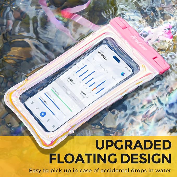 ProCase 2 Pack Floating Waterproof Phone Pouch IPX8, Universal Dry Bag Fits iPhone 17/16/15/14/13 Series,Galaxy S24/S23/S22, Pixel 8/7 (Up to 7”),Touchscreen, Underwater & Snow Protection -Pinkblue