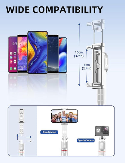 SelfieShow Phone Tripod & Selfie Stick, 41" Extendable Travel Tripod Stand with Detachable Remote, 360 Rotation, Compatible with iPhone/Samsung/GoPro & More (White)