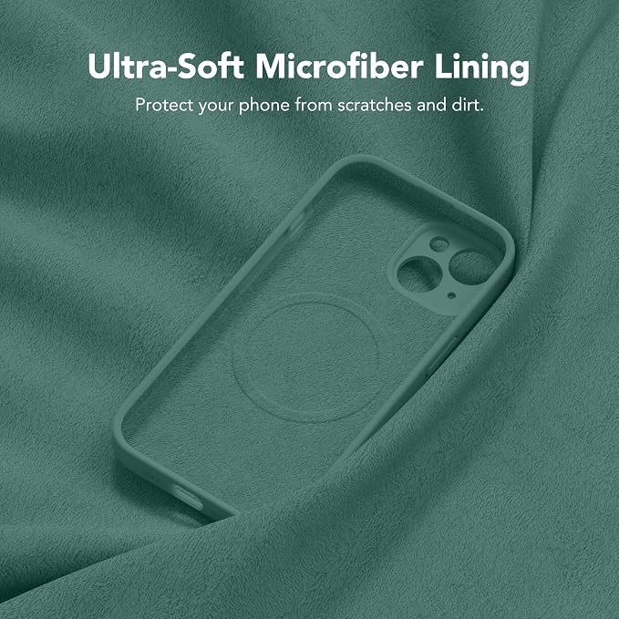 Magnetic for iPhone 13 Case, Compatible with MagSafe, [Full Camera Protection][Screen Protector] Silicone Shockproof Protective Phone Case for iPhone 13 6.1", Midnight Green