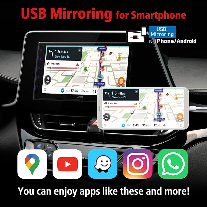 JVC KW-M595BT Digital Car Stereo (50W x 6-Ch), Apple CarPlay & Android Auto Compatible, Bluetooth-Enabled Head Unit with 6.8" LCD Display, Single DIN Touchscreen Car Stereo with USB Mirroring
