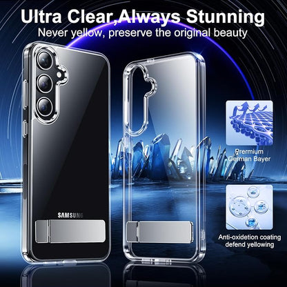 Temdan Designed for Samsung Galaxy S24 Case,[Built in Hidden Kickstand][Military Grade Drop Protection] [Never Yellowing] Slim Thin Phone Case for Galaxy S24 Case 6.2 Inch - Crystal Clear