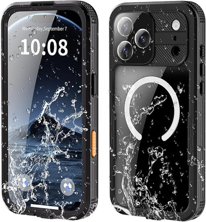 Omio for iPhone 17 Pro Max Waterproof Case Compatible with MagSafe, Magnetic Waterproof Full Body IP68 Underwater Case Built-in Screen Protector Military Grade Shockproof Cover for Men Women Black