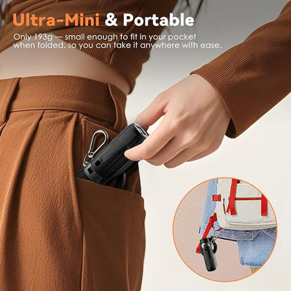 CloudValley Magnetic Mini Selfie Stick Tripod, 4-in-1 Pocket Size Phone Tripod with 360° Rotation, Choice Rechargeable Bluetooth Remote, Foldable Handle Grip, Compatible with MagSafe iPhone