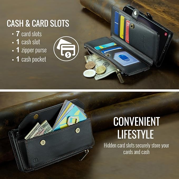 Strapurs Crossbody Wallet Case Compatible with Samsung Galaxy S22 5G RFID Blocking Card Holder Soft PU Leather Magnetic Snap Shoulder Strap Zipper Pocket Phone Case Fit for Galaxy S22 6.1" - Black