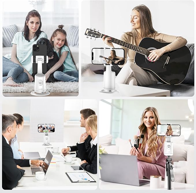 Auto Tracking Phone Holder, Auto Face Tracking Tripod, Portable All-in-one Smart Selfie Stick 360 Rotation Fast Face & Object Tracking Cameraman Robot Mount for Phone Video Vlog Live Streaming(White)