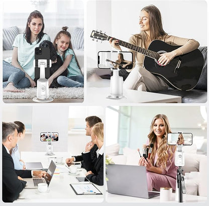 Auto Tracking Phone Holder, Auto Face Tracking Tripod, Portable All-in-one Smart Selfie Stick 360 Rotation Fast Face & Object Tracking Cameraman Robot Mount for Phone Video Vlog Live Streaming(White)