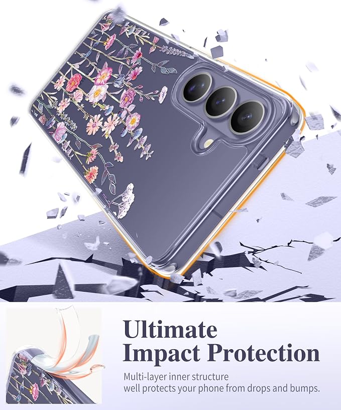GVIEWIN for Samsung Galaxy S26 Plus Case, Clear Floral Slim Shockproof Protective Women Phone Case, Non-Yellowing, with Screen Protector&Camera Lens Protector for S26 Plus 6.7", Floratopia/Colorful