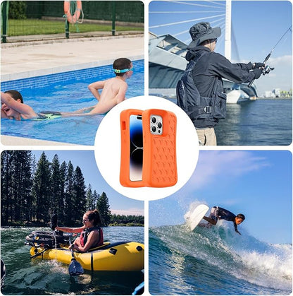 SPIDERCASE Floating Phone Case for iPhone 16 Plus/15 Pro Max/15 Plus/14 Pro Max/14 Plus/13 Pro Max with Waterproof Dry Bags and Lanyard EVA Foam iPhone Floating Case 6.7”,Orange