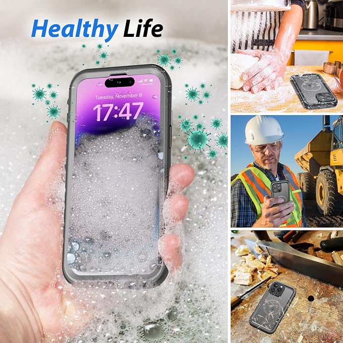 SPORTLINK for iPhone 14 Pro Max Case Waterproof - Buit in Screen Protector [Compatible with MagSafe][IP68 Underwater][6.6FT Military Dropproof][Dustproof] Full Body Shockproof 6.7" Black