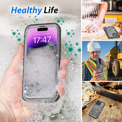 SPORTLINK for iPhone 14 Pro Max Case Waterproof - Buit in Screen Protector [Compatible with MagSafe][IP68 Underwater][6.6FT Military Dropproof][Dustproof] Full Body Shockproof 6.7" Black