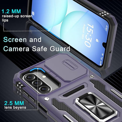 DEERLAMN Case for Samsung Galaxy A17 5G with Slide Camera Cover+Screen Protector (1 Pack), Rotated Ring Kickstand Military Grade Shockproof Protective Cover-Deep Purple