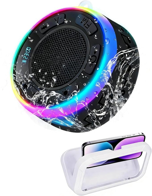 Shower Speaker Bluetooth Waterproof, Portable Wireless Bathroom Speaker with HD Sound & Deep Bass, IPX7 Waterproof Mini Speaker with Shower Phone Holder, for Shower, Pool & Travel