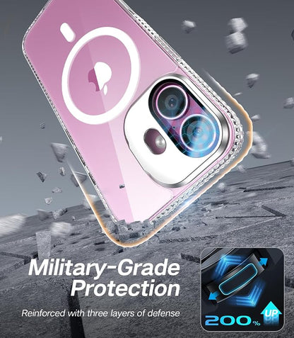[Upgraded] for iPhone 16 Case with Camera Cover Stand [Fit for MagSafe][9H Camera Lens Protector] Mil-Grade Protection Transparent Magnetic iPhone 16 Phone Case, Clear