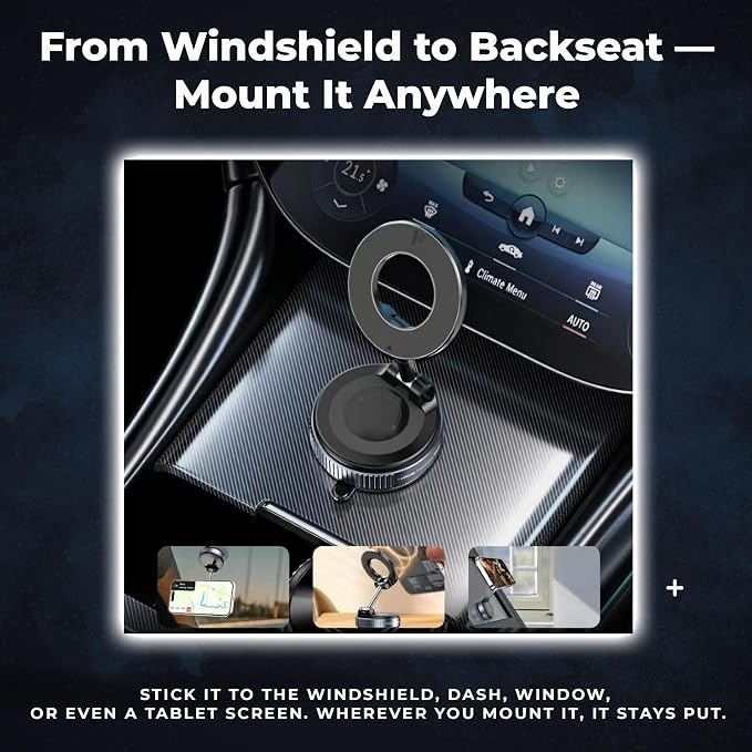 F&N Trading Inc F&N Magnetic Car Phone Mount with Suction Cup – 360° Adjustable Holder for Windshield, Dashboard, Rear Windows – Rideshare & Backseat Entertainment (White)
