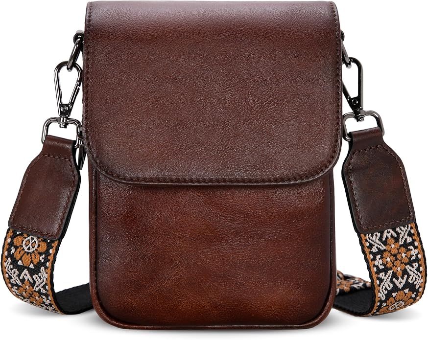 HESHE Leather Small Crossbody Bags for Women RFID Blocking Cell Phone Purse Anti-Theft Travel Bag with wide Straps