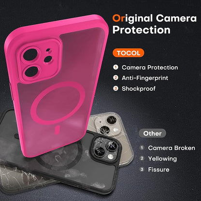 TOCOL for Phone 12 Case, Compatible with Magsafe Charger, Full Camera Protection, Drop Protection, Translucent Matte Phone Case for iPhone 12 6.1 inch (Hot Pink)