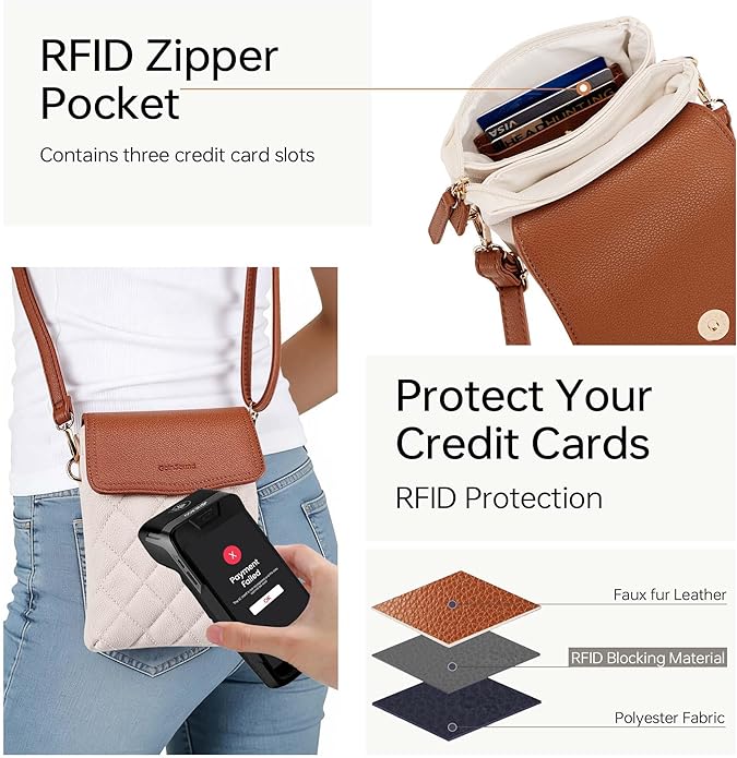RFID Small Crossbody Purses for Women Quilted Cell Phone Purse with RFID Blocking Credit Card Slots