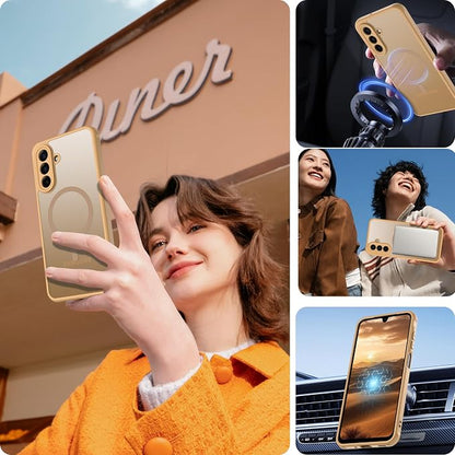 for Galaxy A17 5G Phone Case: Compatible for Samsung A17 5G Case [magsafe Fit] with 2PC Tempered Glass Screen Protector,Frosted Translucent Soft-Touch Skin & Military-Grade Protection for A 17,Gold