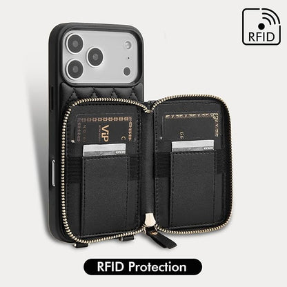 LAMEEKU for iPhone 17 Pro Case Wallet with Card Holder,RFID Blocking Wrist Strap Crossbody Cover for Women 6.3" Black