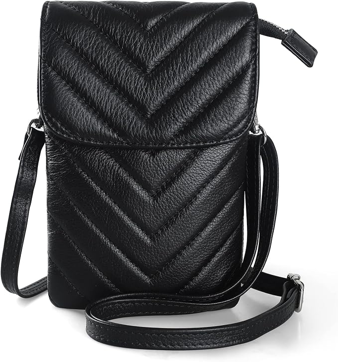 befen Genuine Leather Small Crossbody Bags for Women Cell Phone Bag Cross Body Purses,Silver Zipper