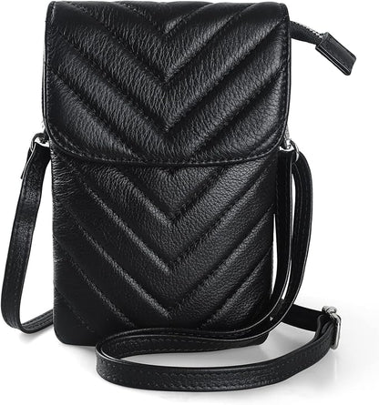 befen Genuine Leather Small Crossbody Bags for Women Cell Phone Bag Cross Body Purses,Silver Zipper