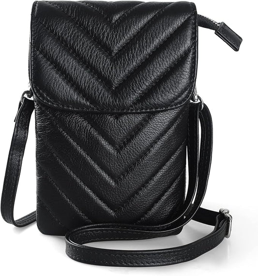 befen Genuine Leather Small Crossbody Bags for Women Cell Phone Bag Cross Body Purses,Silver Zipper