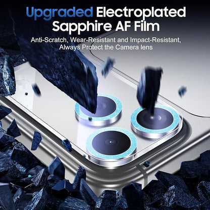 UniqueMe Compatible for 3 Pack iPhone 17 Pro Camera Lens Protector - [Drop Protection] [Case Friendly] 9H Tempered Glass Camera Cover Screen [Update New Version] - Glitter Blue