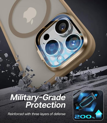 [Upgraded] for iPhone 16 Pro Case with Camera Cover Stand [Fit for MagSafe][9H Camera Lens Protector] Mil-Grade Protection Translucent Matte Magnetic iPhone 16 Pro Phone Case, Rose Gold