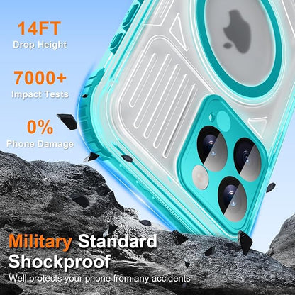 WIFORT for iPhone 16 Pro Waterproof Case, [IP68 Underwater] [Blue Light Filter Lens] [15FT Military Shockproof], Fit for Magsafe Full Body Magnetic Frosted Phone Case with Lanyard, 6.3" Teal