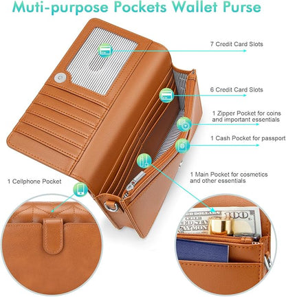 nuoku Women Small Crossbody Bag Cellphone Purse Wallet with RFID Card Slots 2 Straps Wristlet