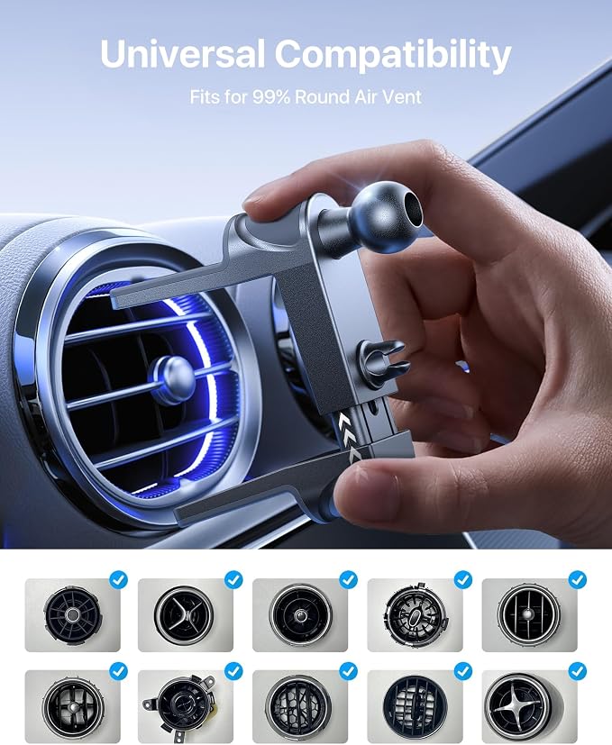 andobil Universal Car Phone Holder [Round Vent Friendly] Phone Mount for Car Circle Vent, Sturdy Clip 360° Rotation Cell Phone Car Holder Mount for Ford Mercedes Benz Toyota BMW fit iPhone Samsung