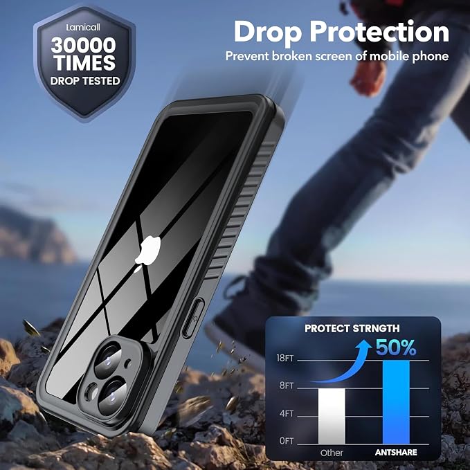 ANTSHARE Waterproof Case for iPhone 15, with [Built-in Privacy Screen Protector] [IP 68 Underwater], Anti-Peeping Adsorption Full Body Double Protective Case for iPhone 15, Black